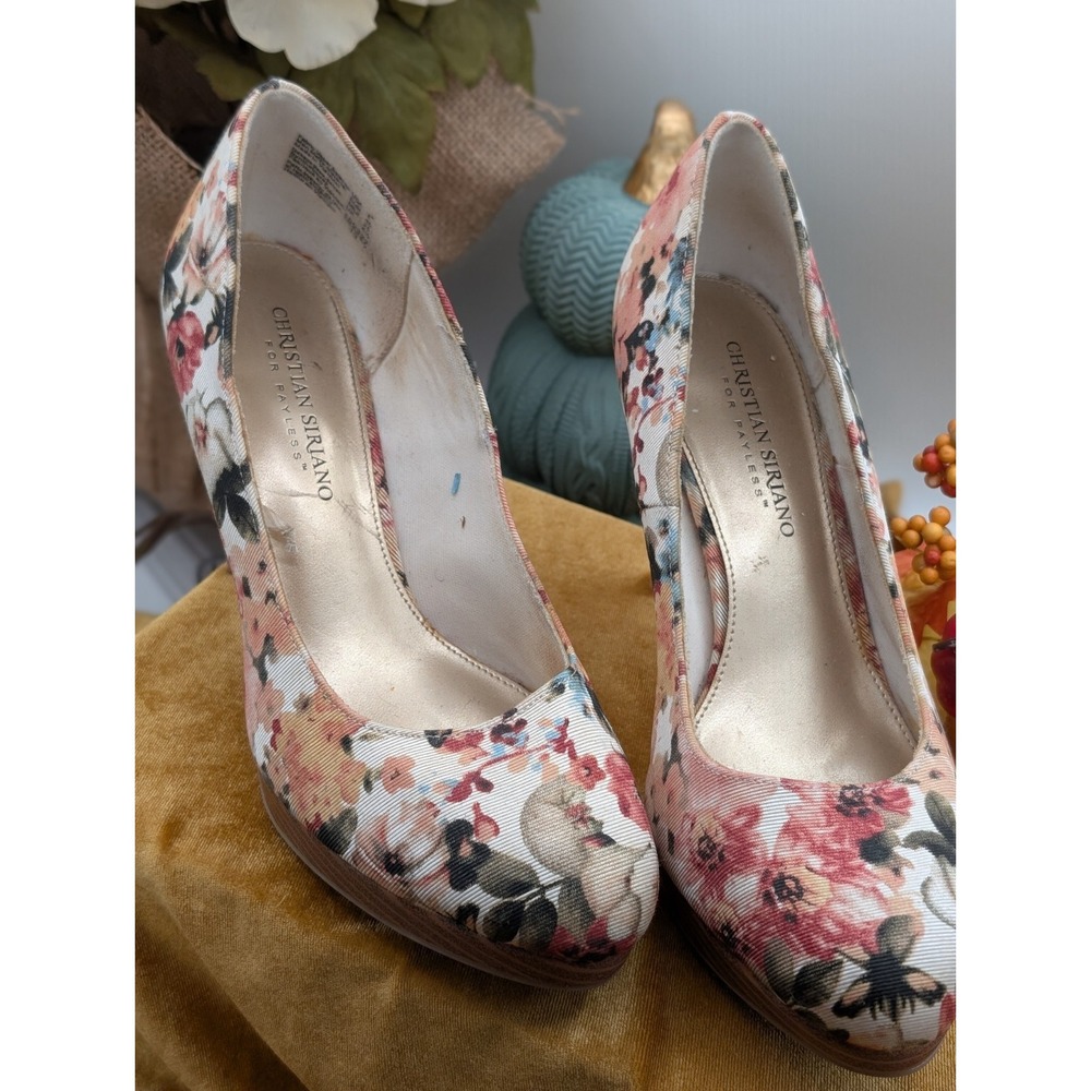 Christian Siriano Floral Platform Pumps Heel Coral Pink Size 8